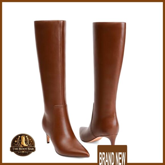 Kitten Heel Knee High Boots Pointed Toe Side Zipper Classic Elegant Women's - Picture 4 of 7